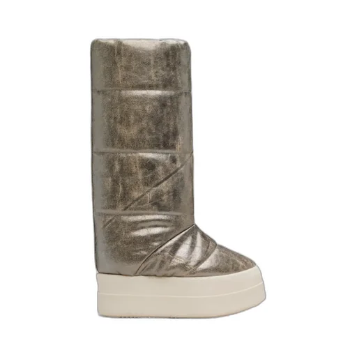 Mid-Calf Padded And Quilted Denim Boots.
