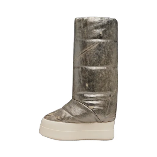 Mid-Calf Padded And Quilted Denim Boots.