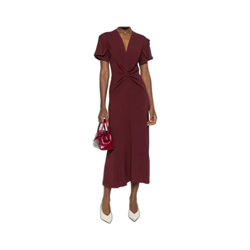 Victoria Beckham V-Neck Twist Detailed Midi Dress