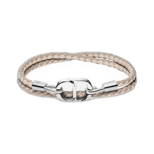 Cd Icon Woven Leather Double Bracelet