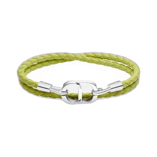 Cd Icon Woven Leather Double Bracelet