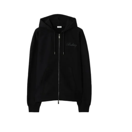 Burberry Logo Detailed Zip-Up Drawstring Hoodie