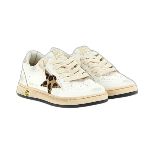 Used-Effect Star Calf Leather Sneakers