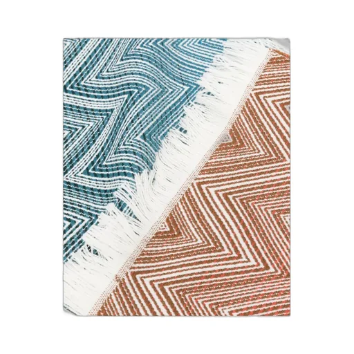 Chevron-Pattern Fringed Blanket