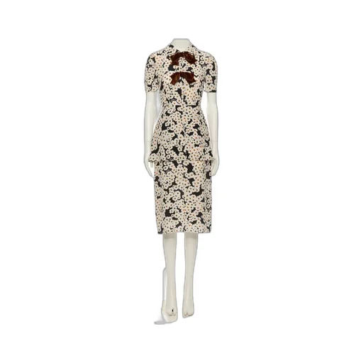 Primula-Print Bow-Details Midi Dress