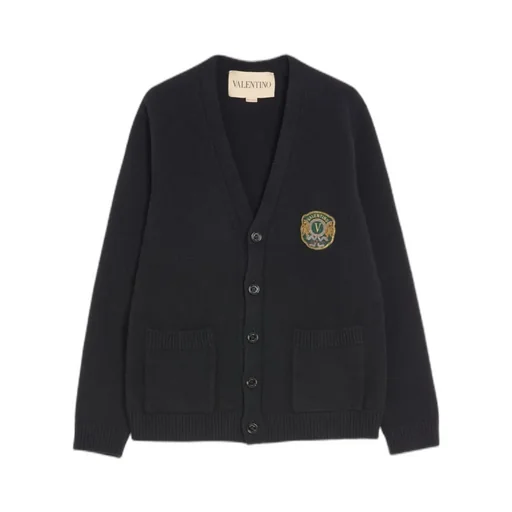 Valentino Wool Cardigan With Embroidered Valentino Patch