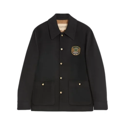Valentino Wool And Cashmere Jacket With Embroidered Valentino Patch