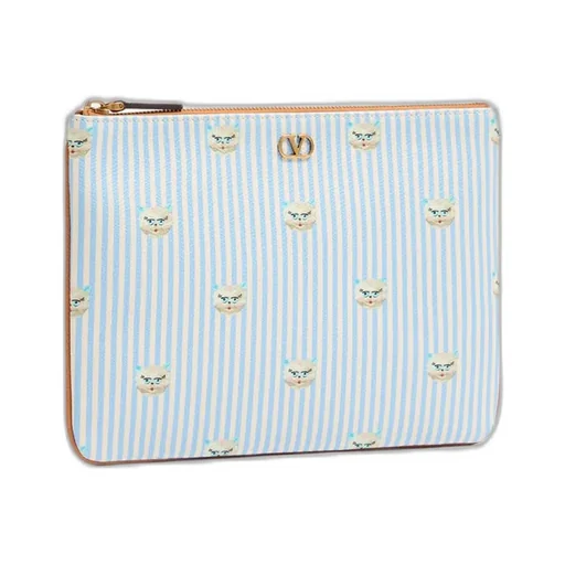 Valentino Garavani Vlogo Signature Pouch In Grainy Calfskin With Le Chat De La Maison Print