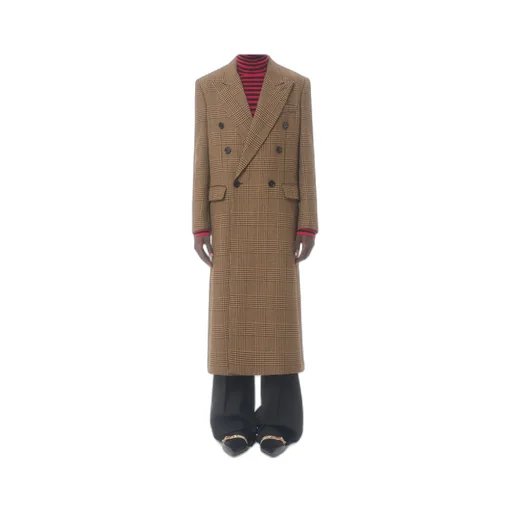 Check-Print Double-Breasted Coat