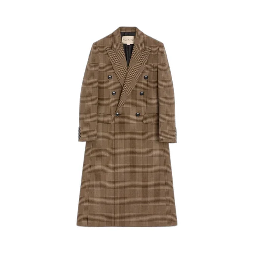 Check-Print Double-Breasted Coat