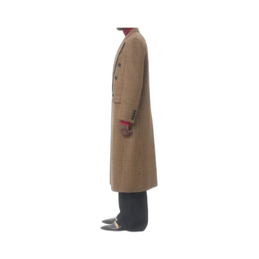 Check-Print Double-Breasted Coat