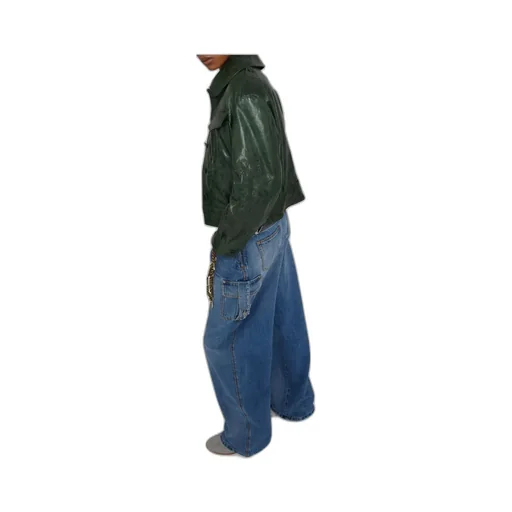 Single-Breasted Leather Jacket With Front Pockets And Handmade Floral Embroidery