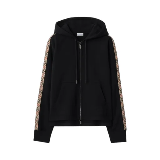 Checked-Trim Zip-Up Hoodie