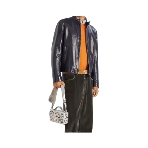 Fendi Zip-Up Leather Biker Jacket