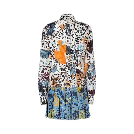 White And Light Blue Printed Silk Dress