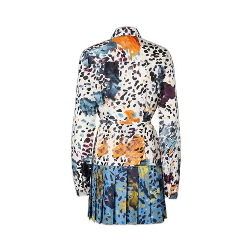 White And Light Blue Printed Silk Dress