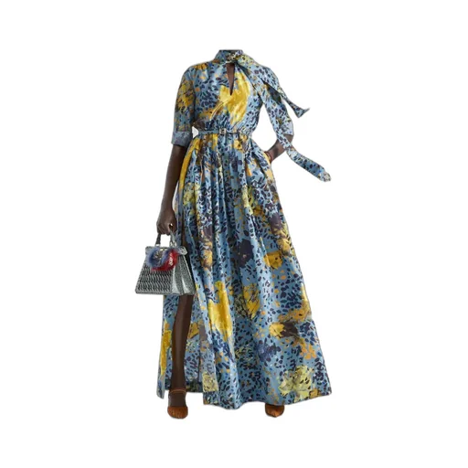 Light Blue Printed Silk Dress