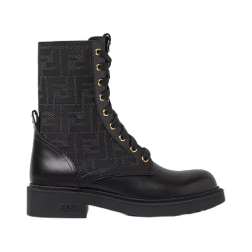 Fendi Filo Ff Jacqaurd Lace-Up Biker Boots