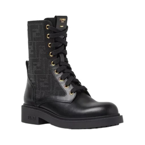 Fendi Filo Ff Jacqaurd Lace-Up Biker Boots