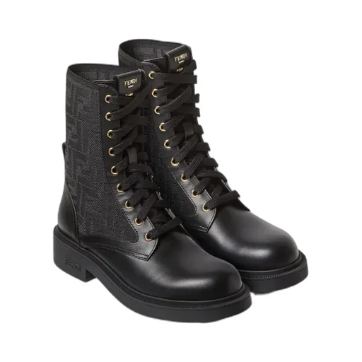 Fendi Filo Ff Jacqaurd Lace-Up Biker Boots