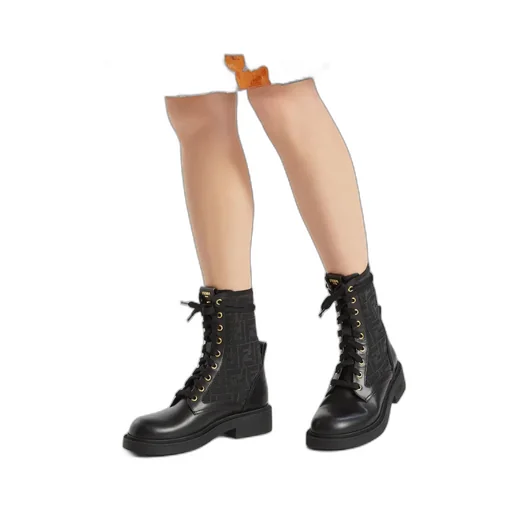 Fendi Filo Ff Jacqaurd Lace-Up Biker Boots