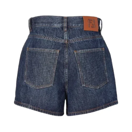Fendi Logo Patch Denim Shorts