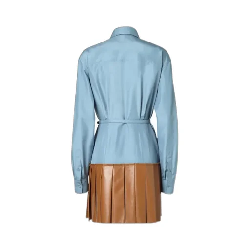 Light Blue Silk And Brown Nappa Leather Dress