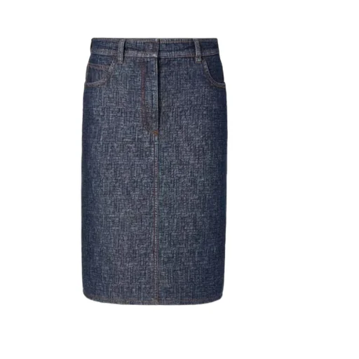 Fendi Ff Jacquard Denim Midi Skirt