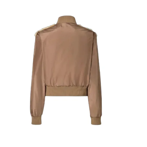 Brown Mink And Taffeta Bomber Jacket