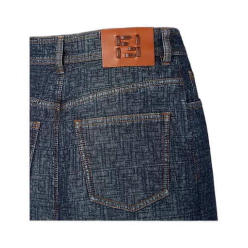 Fendi Ff Jacquard Denim Midi Skirt