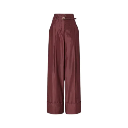 Fendi Taffeta Logo Plaque Wide-Leg Trousers