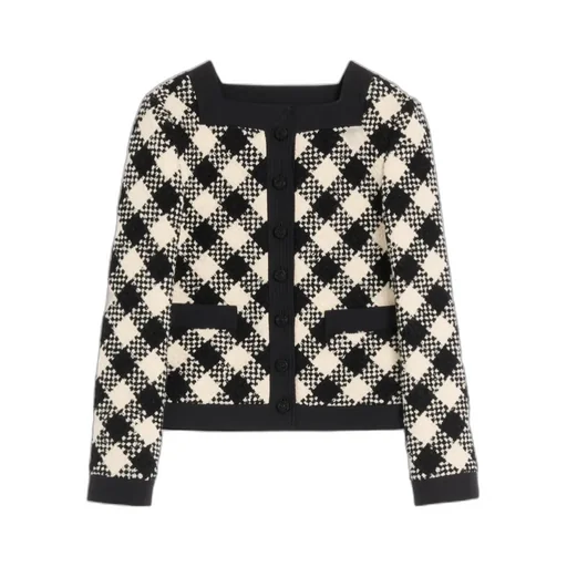 Valentino Damier Button-Up Tweed Jacket