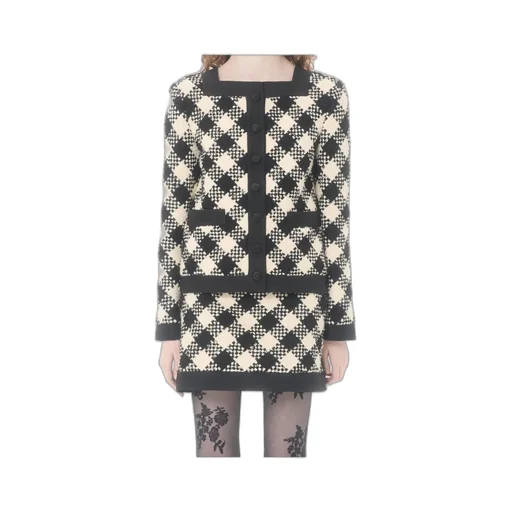 Valentino Damier Button-Up Tweed Jacket