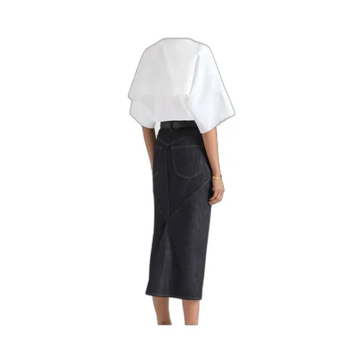 Midi Kickback Skirt In Raw Denim