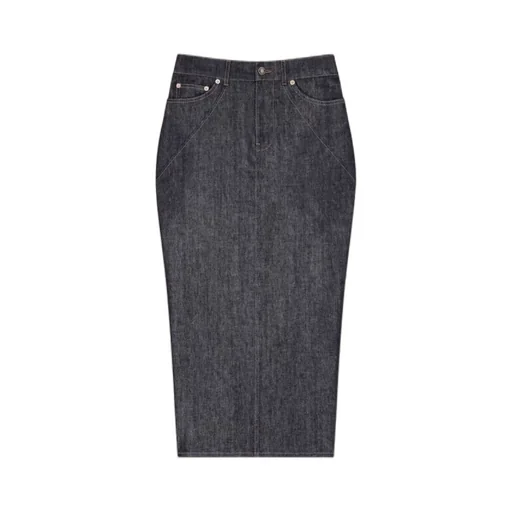Midi Kickback Skirt In Raw Denim