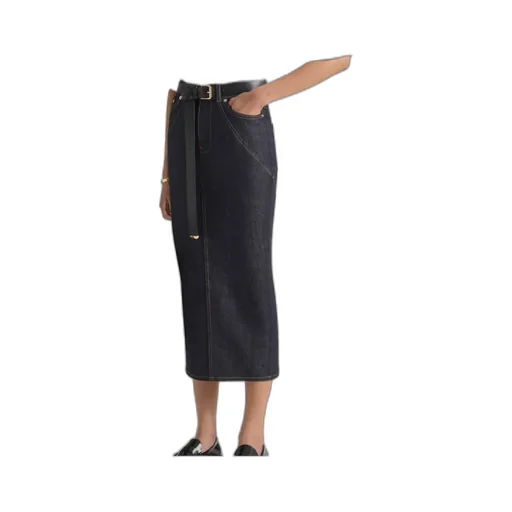 Midi Kickback Skirt In Raw Denim
