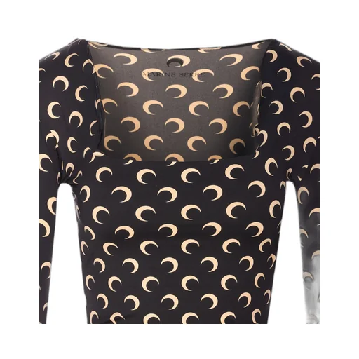 Marine Serre Moon Printed Jersey Square-Neck Top