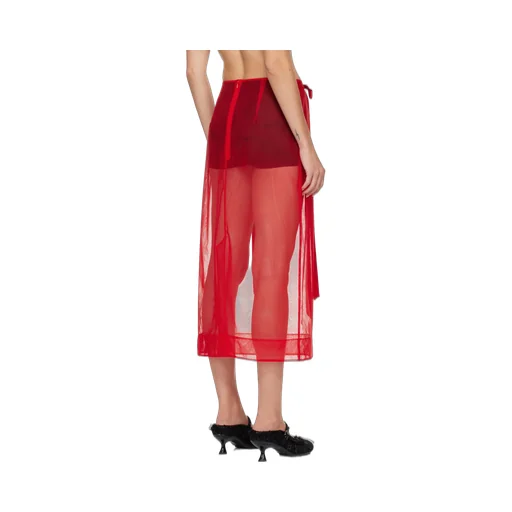 Sheer Bow Ribbon Pencil Midi Skirt