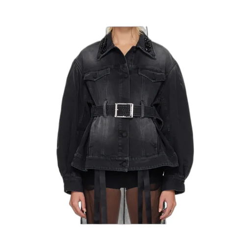 Denim Jacket With Decorative Carved Belt Details