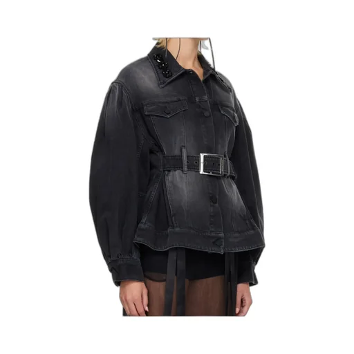 Denim Jacket With Decorative Carved Belt Details