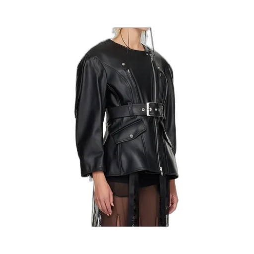 Leather Motorcycle Jacket With A Bow On The Back