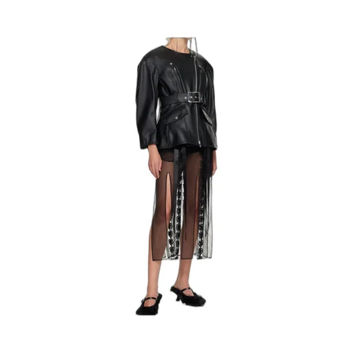 Leather Motorcycle Jacket With A Bow On The Back