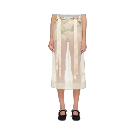 Sheer Bow Ribbon Pencil Midi Skirt