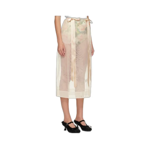 Sheer Bow Ribbon Pencil Midi Skirt