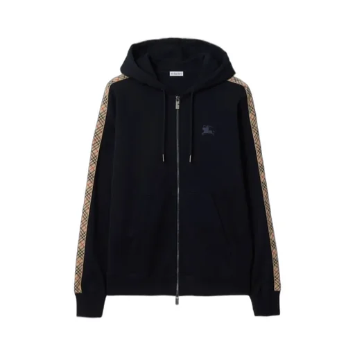 Burberry Ekd Embroidered Checked-Band Zipped Hoodie