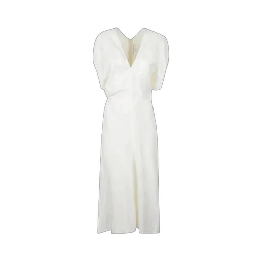 Gathered Short-Sleeves Midi Dress