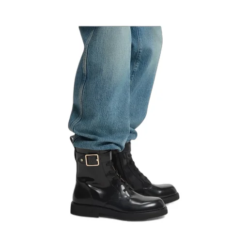 Buckle-Fastening Lace-Up Boots