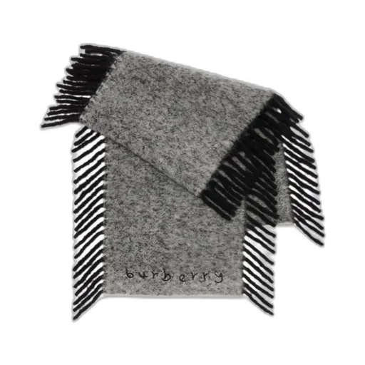 Burberry Logo Embroidered Fringed Happy Scarf