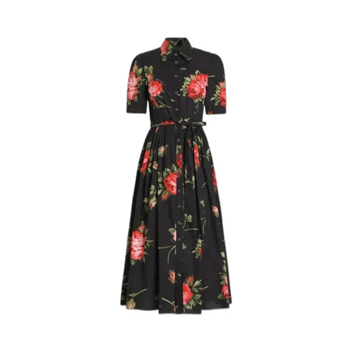 Dolce & Gabbana Rose Bouquet-Printed Poplin Shirt Dress