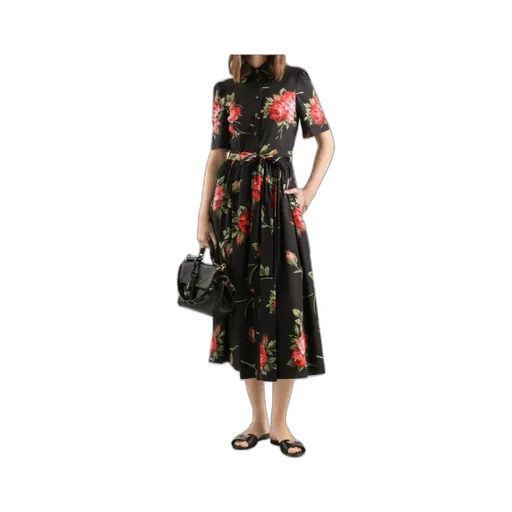 Dolce & Gabbana Rose Bouquet-Printed Poplin Shirt Dress